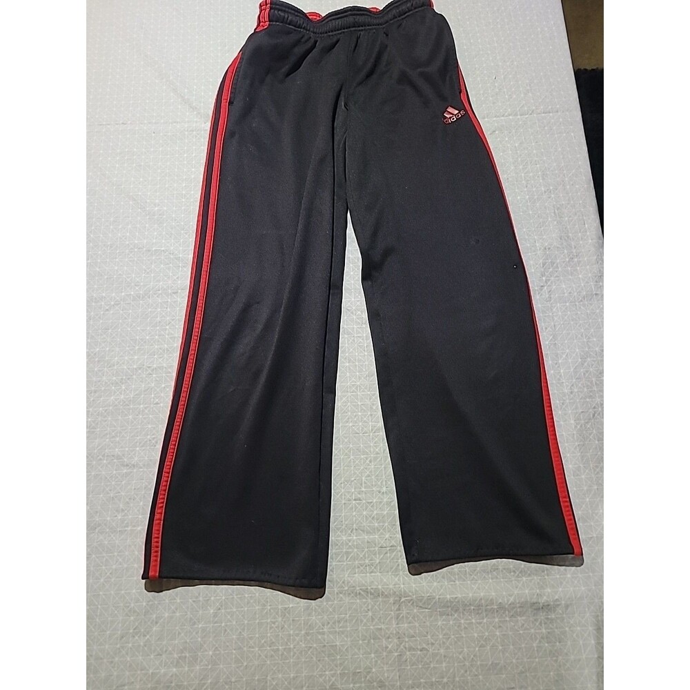 Adidas Sweat Pants Black W/Red Stripes Elastic Draw String Waist Boys Sz M 10/12